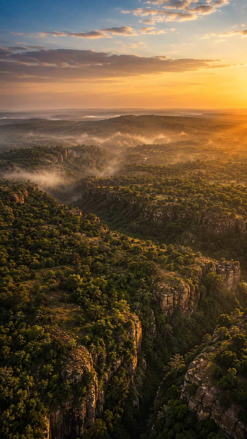 Lush Green Mountain Valley at Golden Sunset